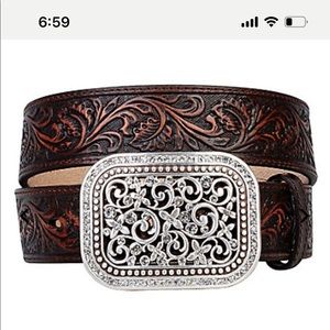 Ariat brown western belt with rhinestones buckle